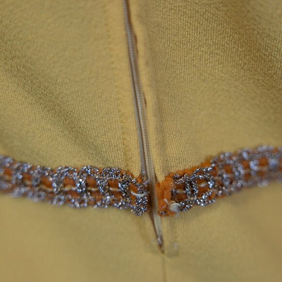 Vintage 1960s Goldenrod Yellow Maxi Dress with Metallic Gold Trim * Medium - Picture 9 of 10